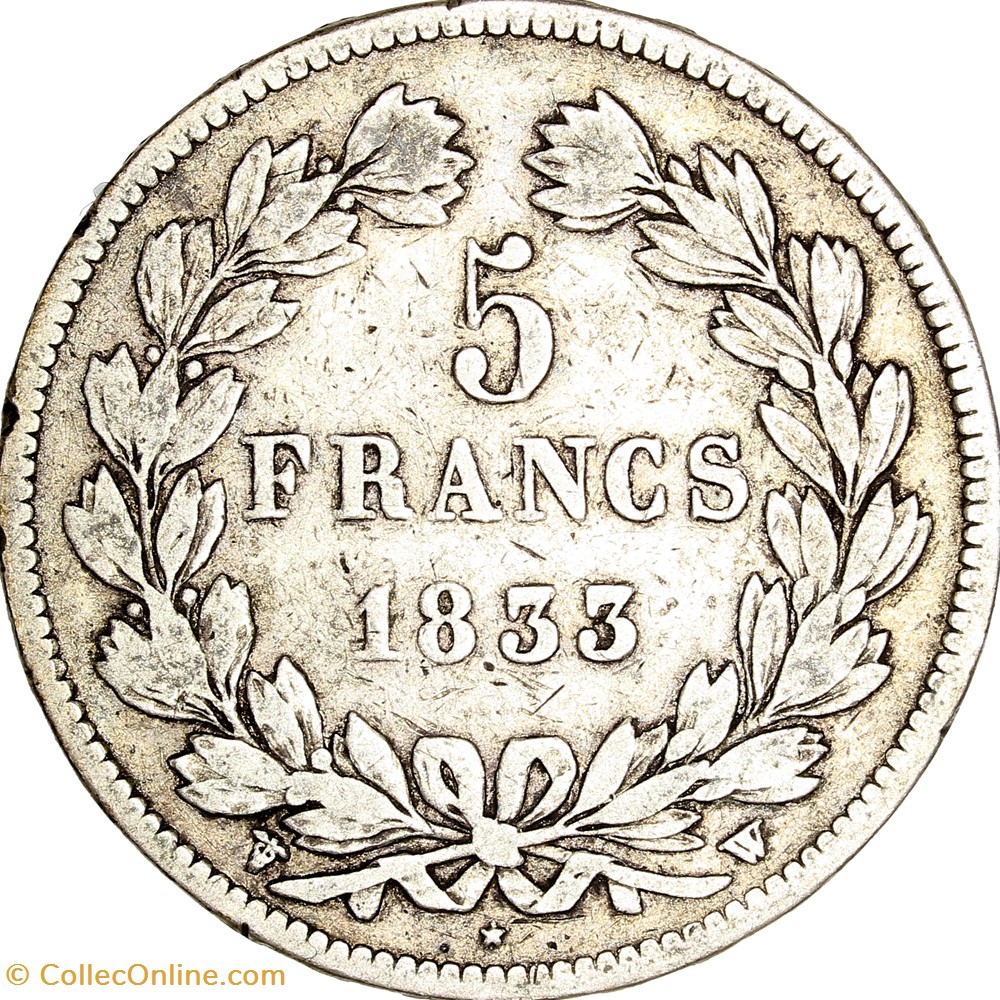 5 francs, 2e type Domard, Louis-Philippe Ier, 1833, Lille monnaies monde france 5 francs 2e type domard louis philippe ier 1833 lille