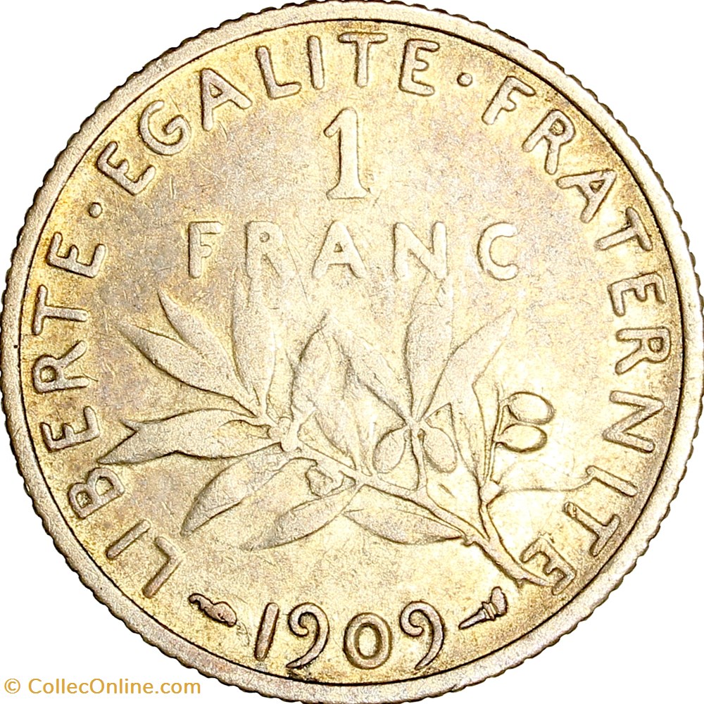 1 franc Semeuse, IIIe République, 1909 monnaies monde france 1 franc semeuse iiie republique 1909