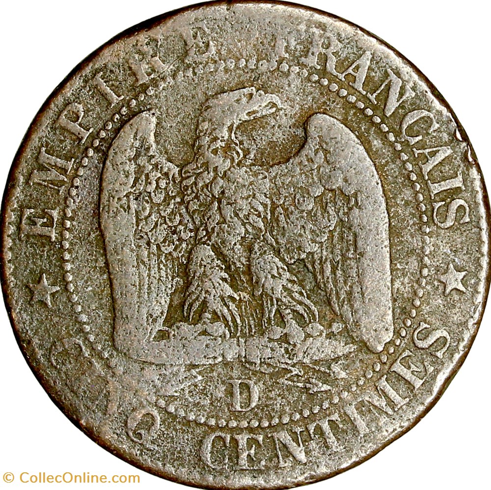 Cinq centimes, tête nue, Napoléon III, 1854, Lyon monnaies monde france cinq centimes tete nue napoleon iii 1854 lyon