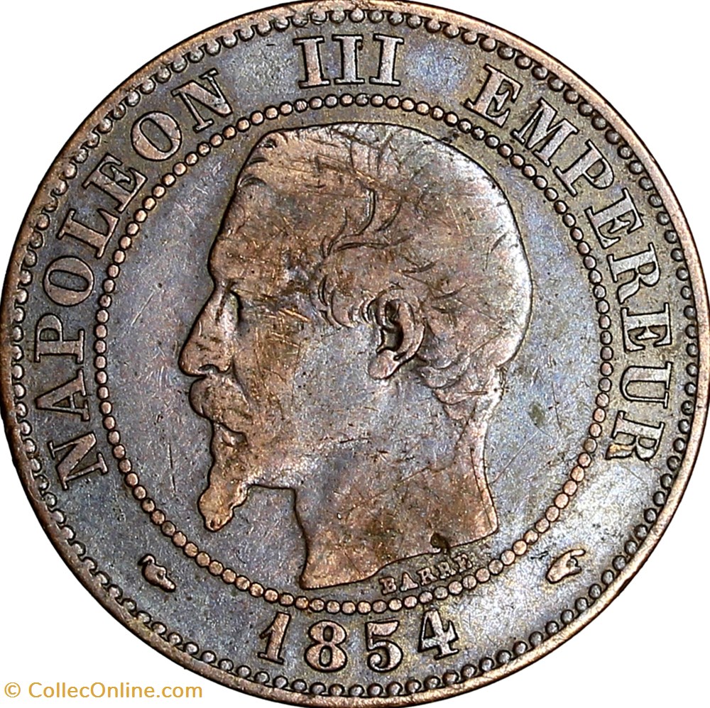 Deux centimes, tête nue, Napoléon III, 1854, Paris monnaies monde france deux centimes tete nue napoleon iii 1854 paris