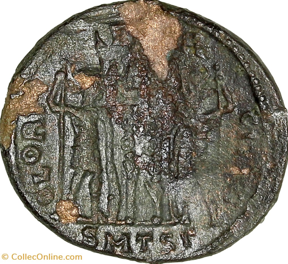 monnaies antiques romaines imperiales et republicaines centenionalis de constance ii cesar gloria exercitus 2 enseignes 330 333 thessalonique