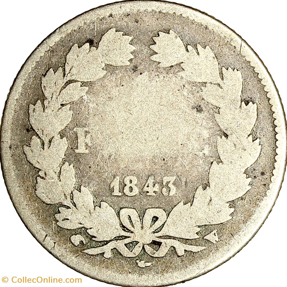 1 franc, couronne de chêne, Louis-Philippe Ier, 1843, Lille monnaies monde france 1 franc couronne de chene louis philippe ier 1843 lille