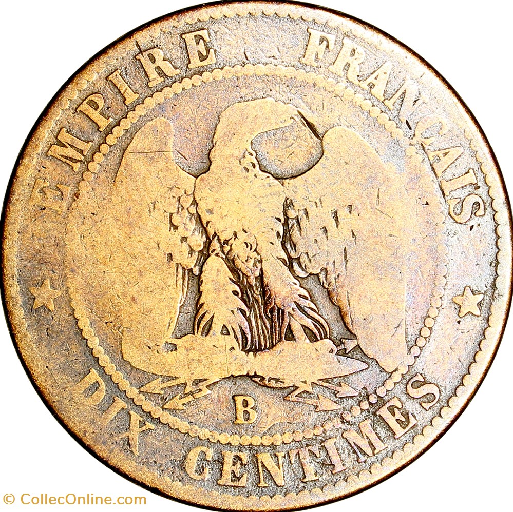 Dix centimes, tête nue, Napoléon III, 1855, ancre, Rouen monnaies monde france dix centimes tete nue napoleon iii 1855 ancre rouen