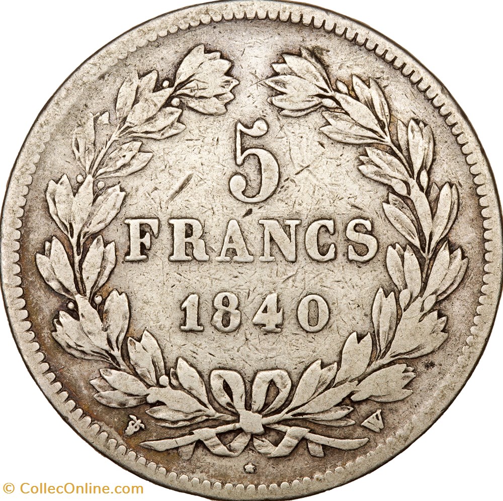 5 francs, 2e type Domard, Louis-Philippe Ier, 1840, Lille monnaies monde france 5 francs 2e type domard louis philippe ier 1840 lille