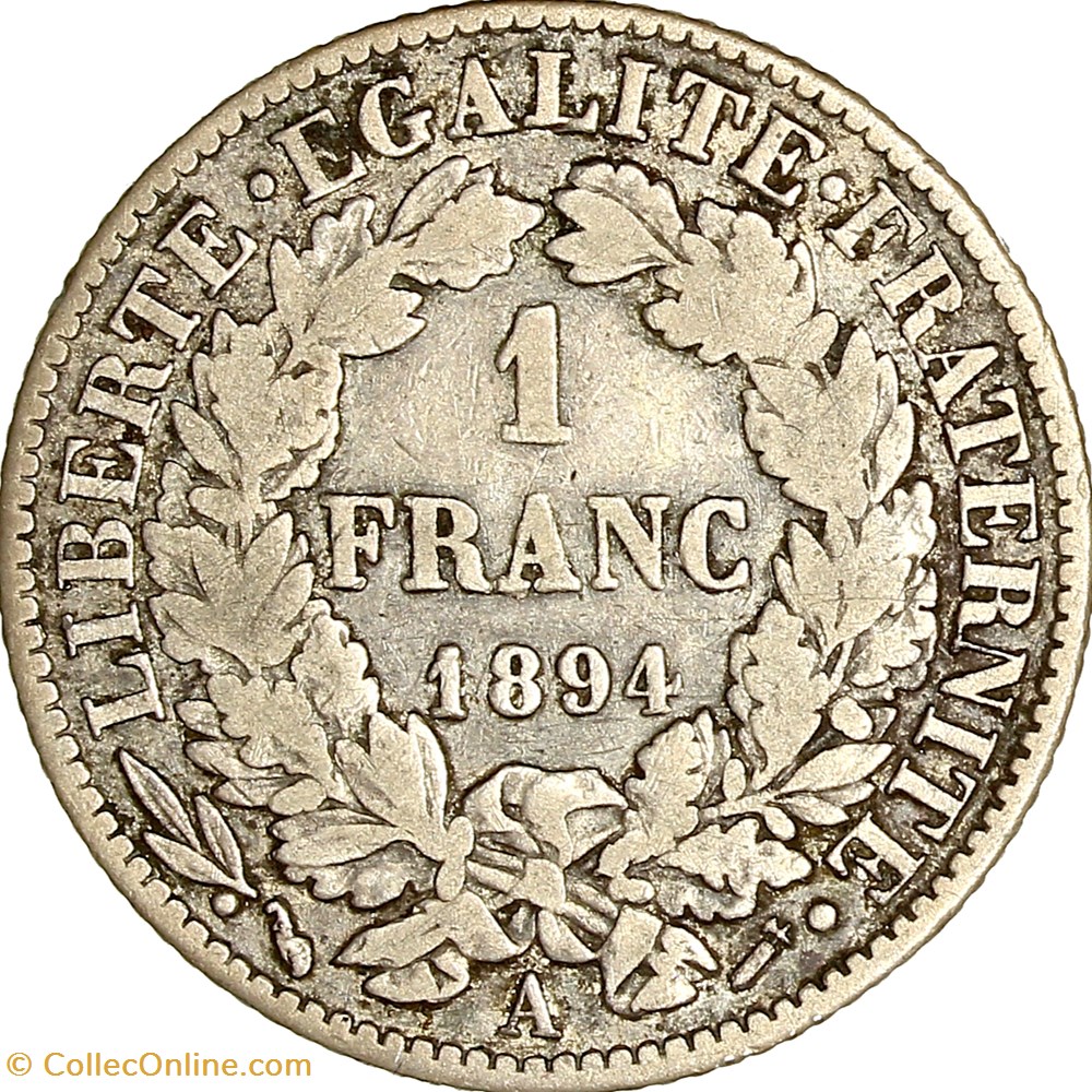 1 franc Cérès, IIIe République, 1894, Paris monnaies monde france 1 franc ceres iiie republique 1894 paris