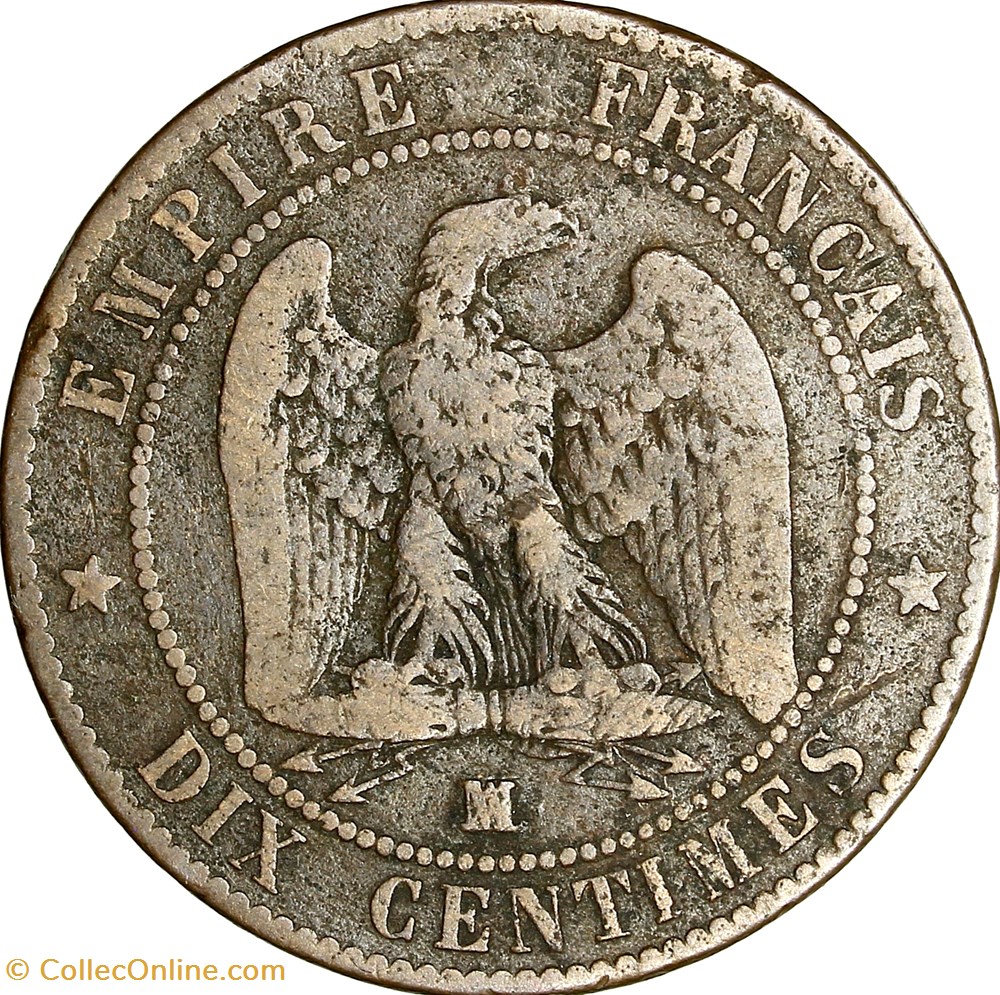 Dix centimes, tête nue, Napoléon III, 1857, Marseille monnaies monde france dix centimes tete nue napoleon iii 1857 marseille