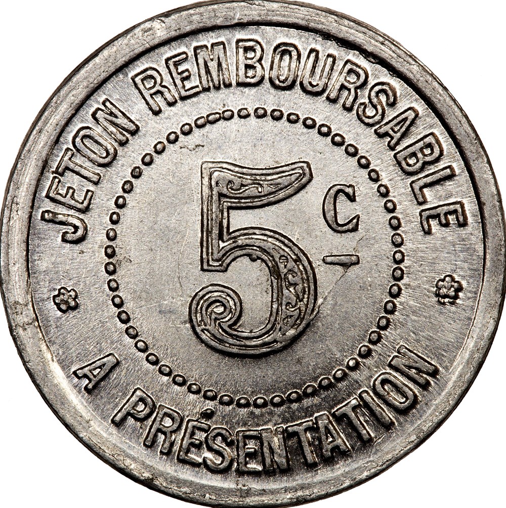 5 centimes, Syndicat de l'alimentation en gros de l'Hérault, 1922 monnaies monde france 5 centimes syndicat de alimentation en gros de herault 1922