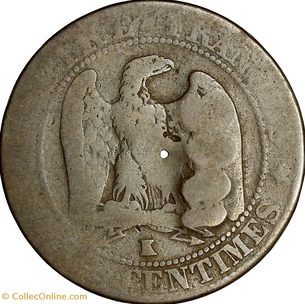 Cinq centimes, tête nue, Napoléon III, 1856, Bordeaux, contremarque 1906 monnaies france modernes cinq centimes tete nue napoleon iii 1856 bordeaux contremarque 1906