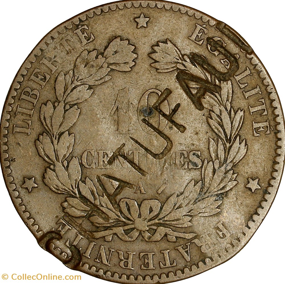 10 centimes Cérès, IIIe République, 1895, Paris, contremarque CHATUFAUD monnaies france modernes 10 centimes ceres iiie republique 1895 paris contremarque chatufaud