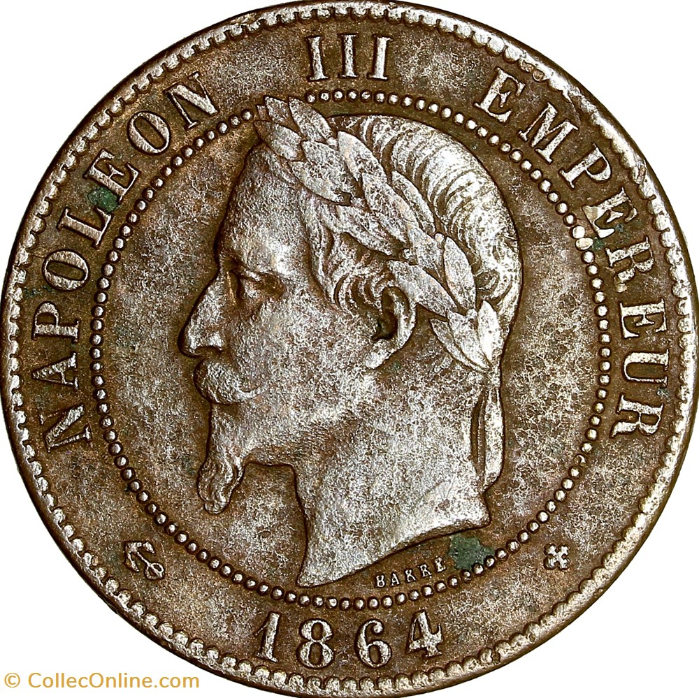 Dix centimes, tête laurée, Napoléon III, 1864, Strasbourg monnaies monde france dix centimes tete lauree napoleon iii 1864 strasbourg