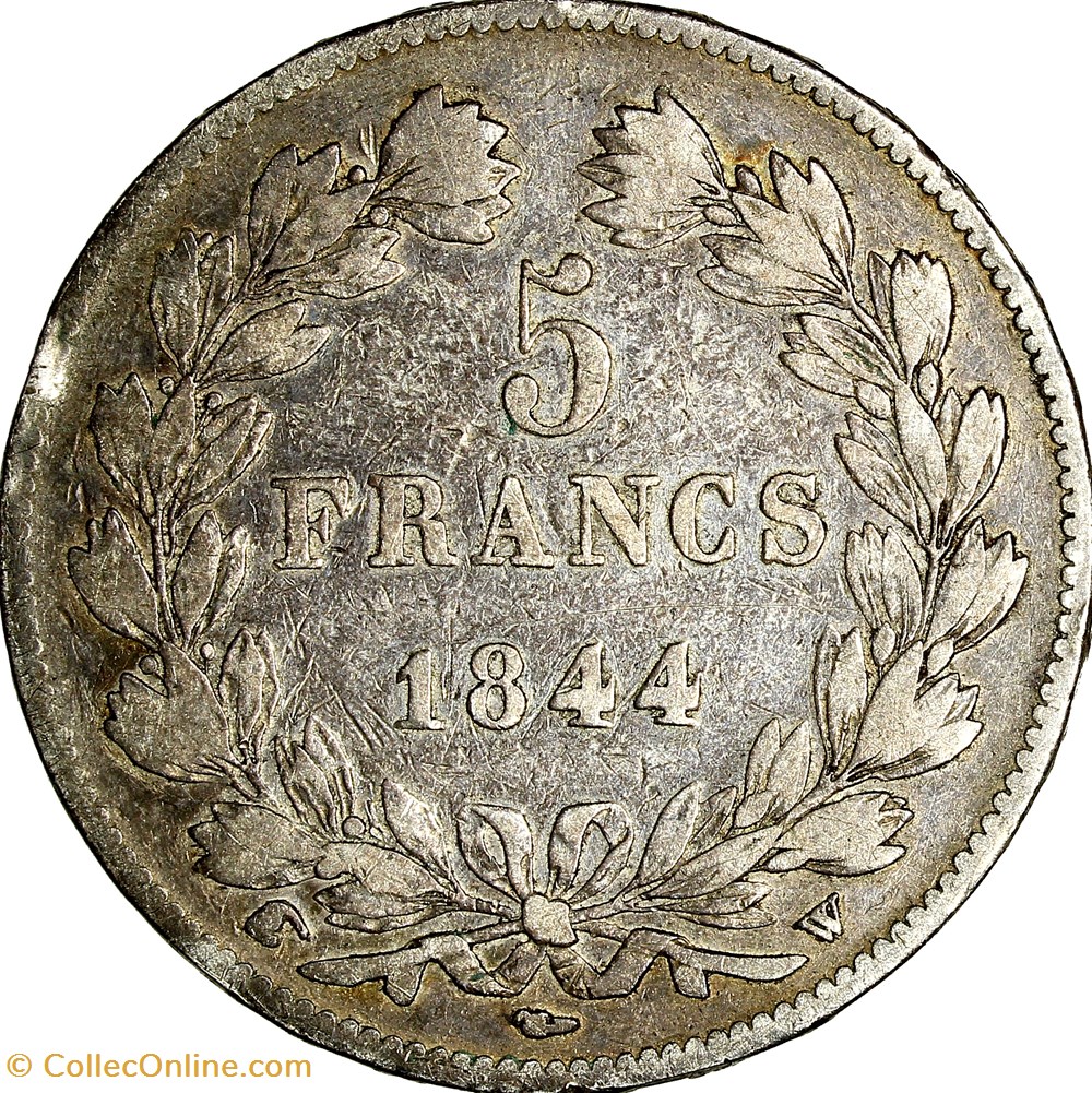 5 francs, 3e type Domard, Louis-Philippe Ier, 1844, Lille monnaies monde france 5 francs 3e type domard louis philippe ier 1844 lille
