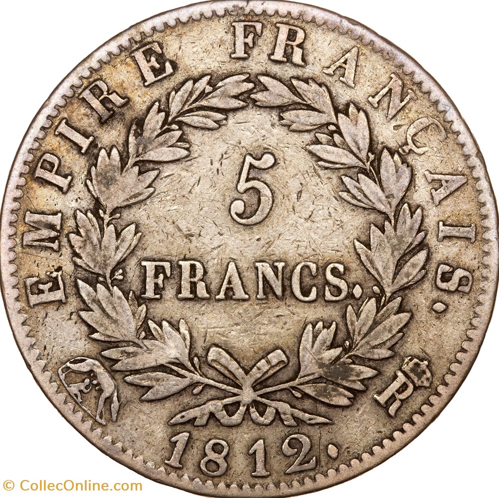 5 francs, tête laurée, Empire, Napoléon Ier, 1812, Rome monnaies monde france 5 francs tete lauree empire napoleon ier 1812 rome