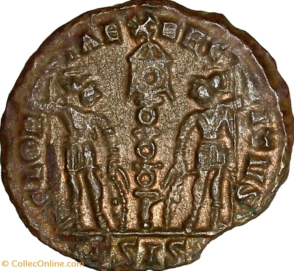 Centenionalis de Constance II césar, Gloria Exercitus, 1 enseigne, 335-336, Siscia monnaies antiques romaines imperiales et republicaines centenionalis de constance ii cesar gloria exercitus 1 enseigne 335 336 siscia
