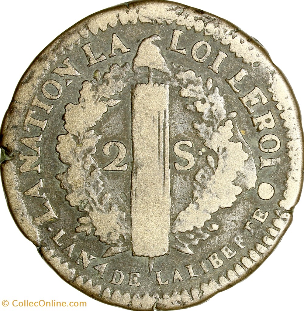 2 sols au faisceau, type François, Louis XVI, 1792, an 4, Perpignan monnaies monde france 2 sols au faisceau type francois louis xvi 1792 an 4 perpignan