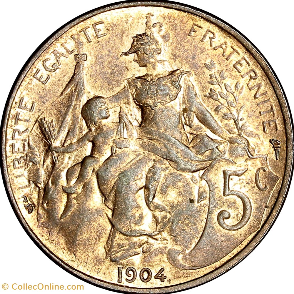 5 centimes Daniel-Dupuis, IIIe République, 1904 monnaies monde france 5 centimes daniel dupuis iiie republique 1904
