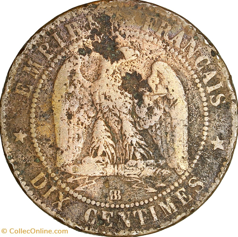 Dix centimes, tête laurée, Napoléon III, 1863, Strasbourg monnaies monde france dix centimes tete lauree napoleon iii 1863 strasbourg