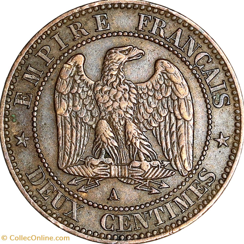 monnaies monde france deux centimes tete nue napoleon iii 1855 chien paris