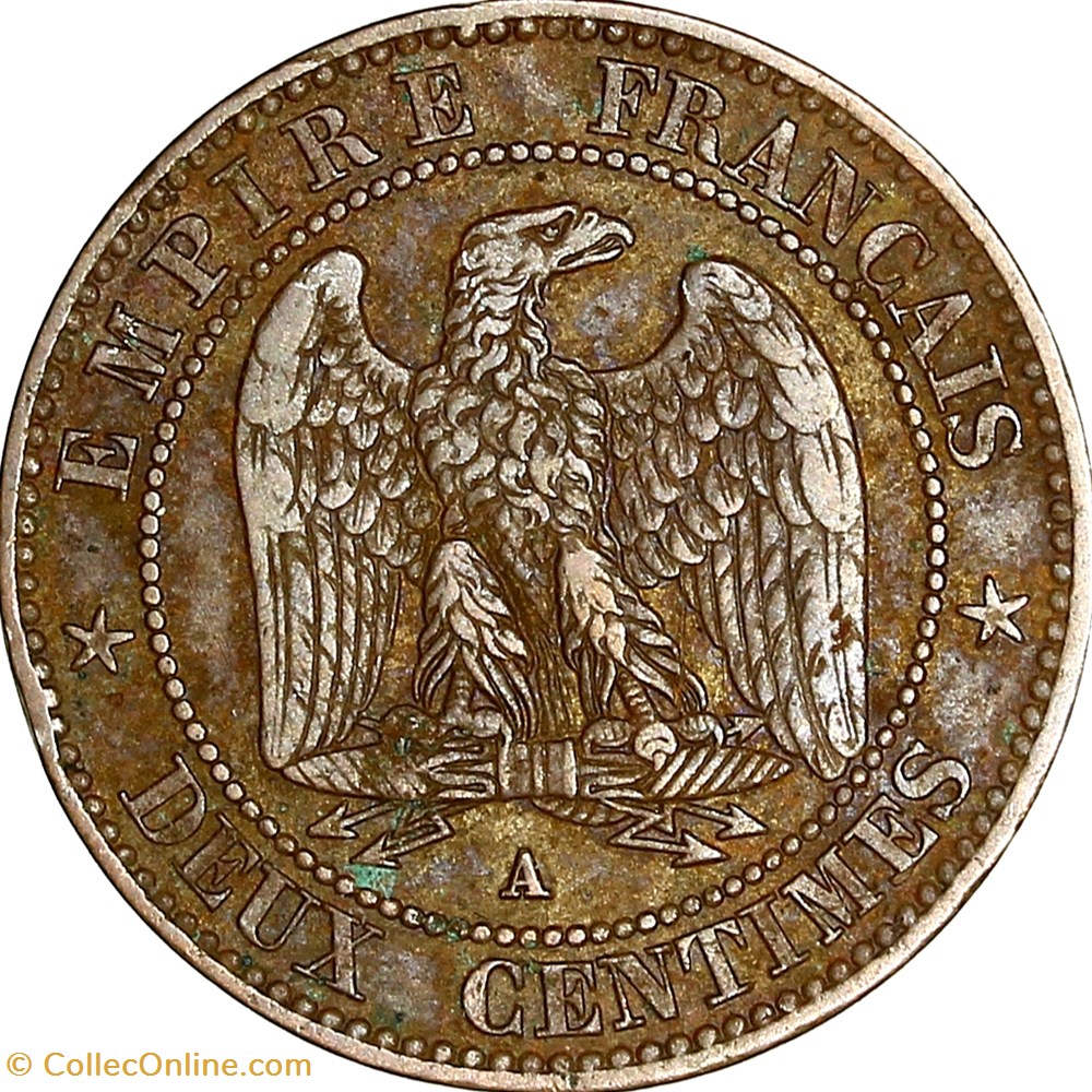 Deux centimes, tête laurée, buste provisoire, Napoléon III, 1861, Paris monnaies monde france deux centimes tete lauree buste provisoire napoleon iii 1861 paris