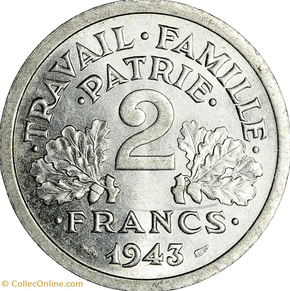 2 francs francisque, Etat Français, 1943 monnaies monde france 2 francs francisque etat francais 1943