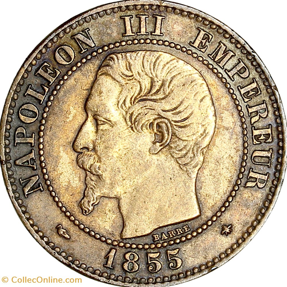 Deux centimes, tête nue, Napoléon III, 1855, chien, Strasbourg monnaies monde france deux centimes tete nue napoleon iii 1855 chien strasbourg