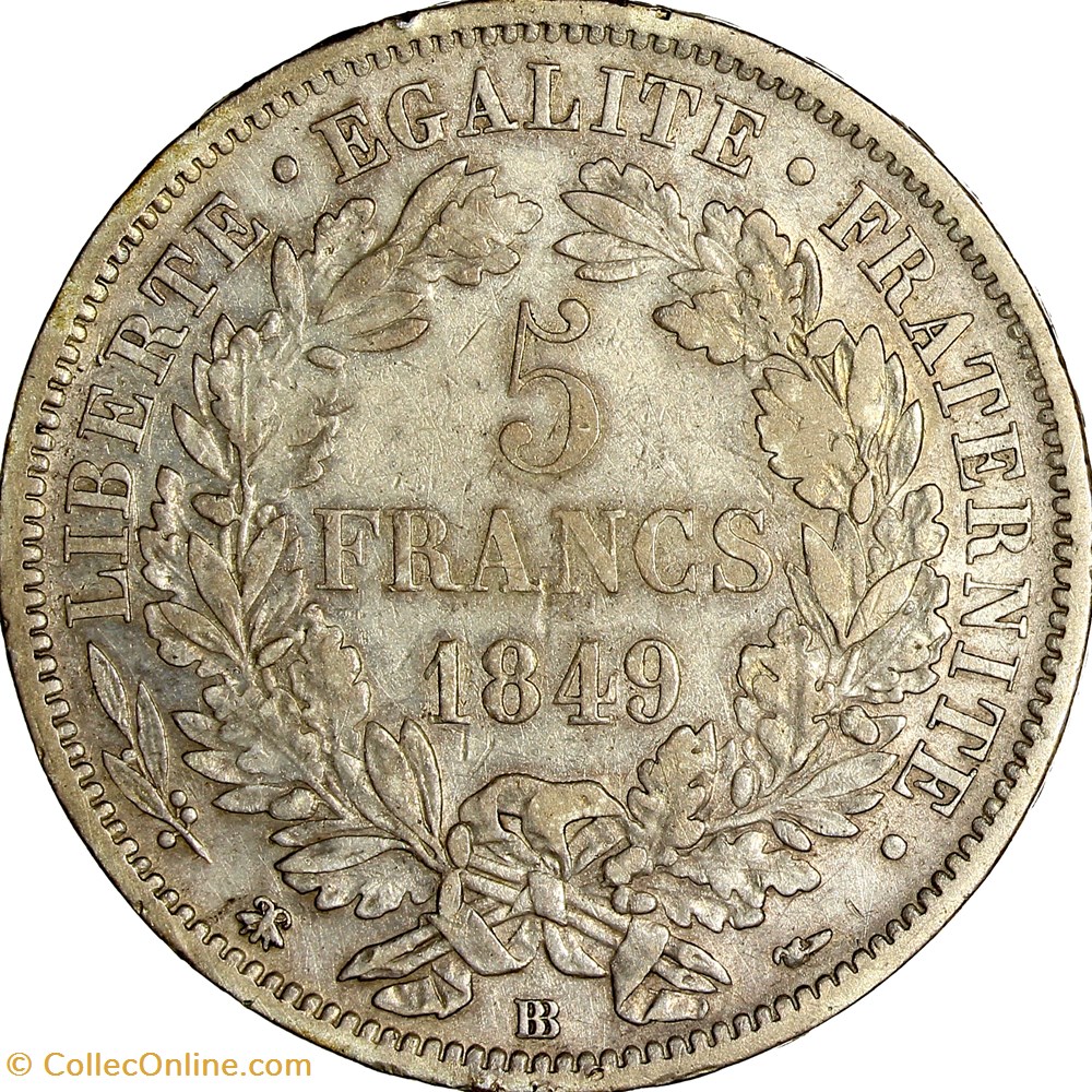monnaies monde france 5 francs ceres iie republique 1849 strasbourg