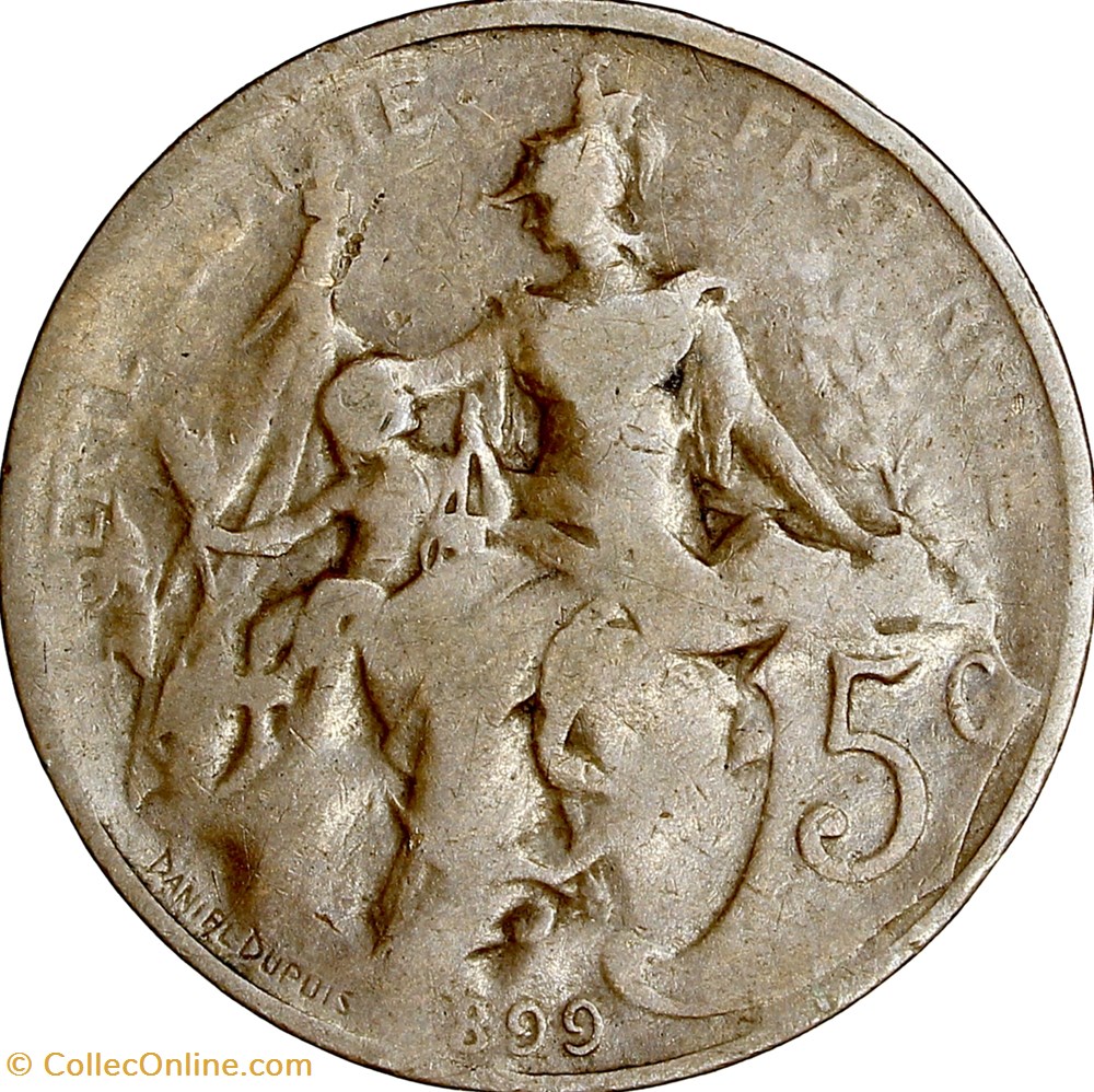 5 centimes Daniel-Dupuis, IIIe République, 1899 monnaies france modernes 5 centimes daniel dupuis iiie republique 1899