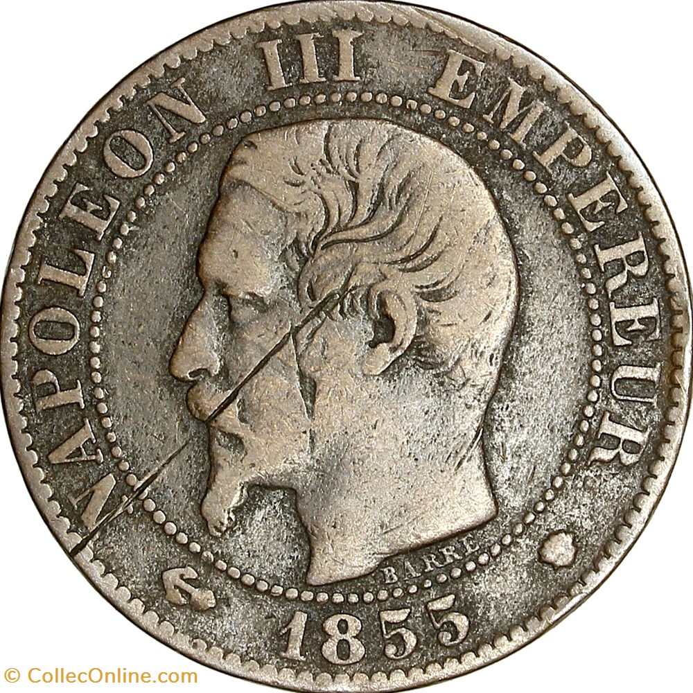 Cinq centimes, tête nue, Napoléon III, 1855, ancre, Marseille monnaies monde france cinq centimes tete nue napoleon iii 1855 ancre marseille
