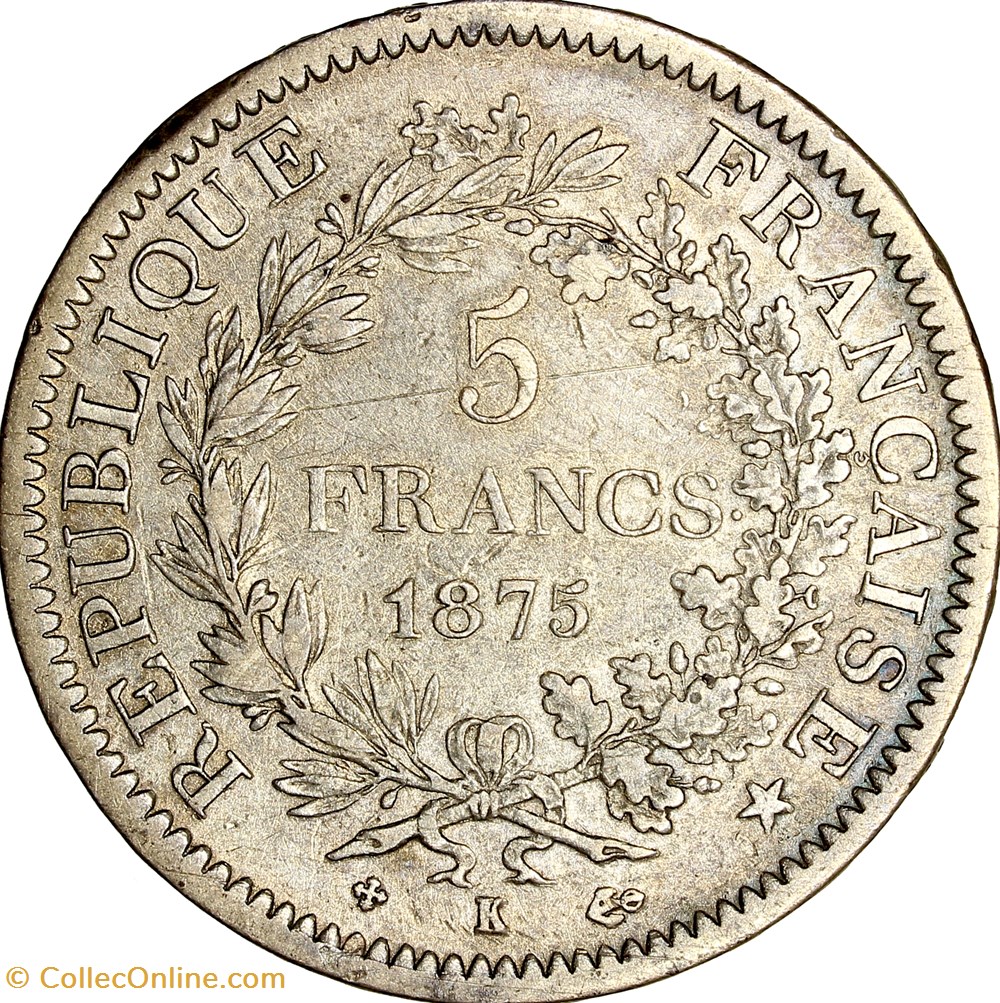5 francs Hercule, IIIe République, 1875, Bordeaux monnaies monde france 5 francs hercule iiie republique 1875 bordeaux