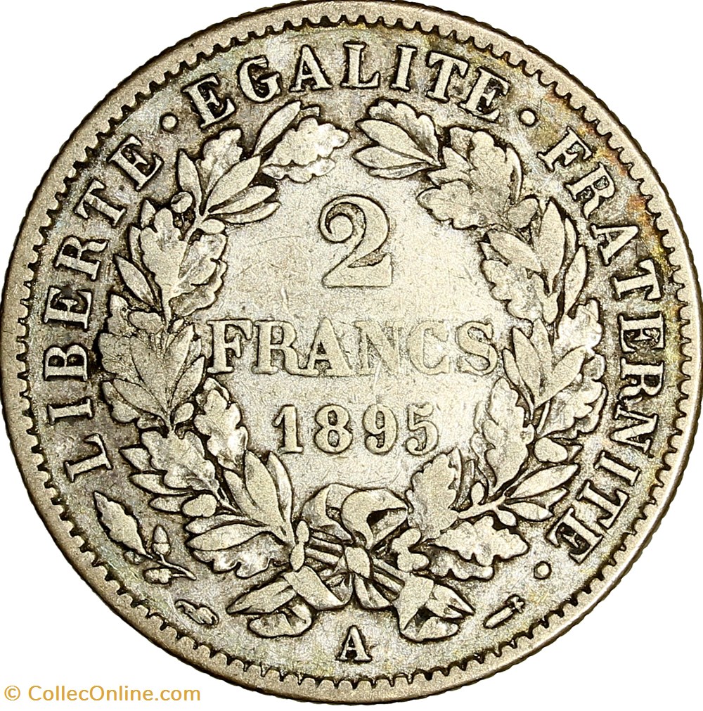 2 francs Cérès, avec légende, IIIe République, 1895, Paris monnaies monde france 2 francs ceres avec legende iiie republique 1895 paris