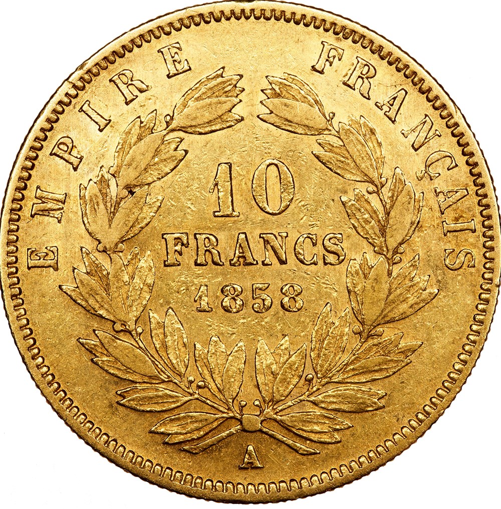 10 francs, tête nue, Napoléon III, 1858, Paris monnaies monde france 10 francs tete nue napoleon iii 1858 paris
