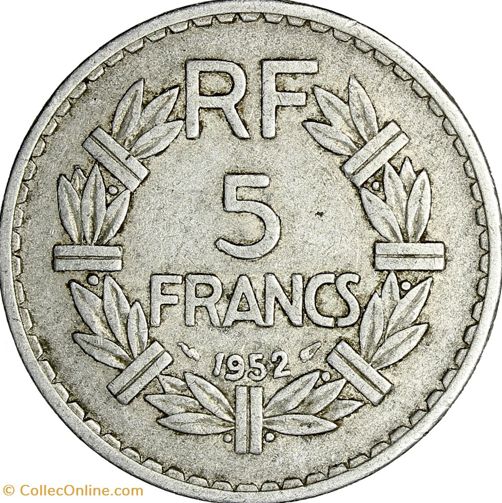 monnaies monde france 5 francs lavrillier aluminium ive republique 1952