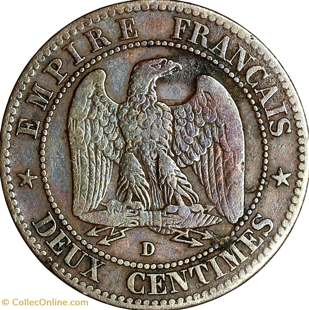 Deux centimes, tête nue, Napoléon III, 1857, petit lion, petit D, Lyon monnaies monde france deux centimes tete nue napoleon iii 1857 petit lion petit d lyon