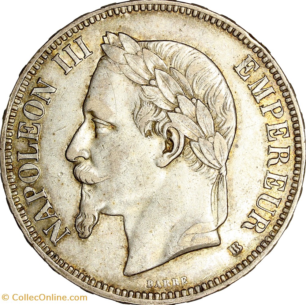 5 francs, tête laurée, Napoléon III, 1868, Strasbourg monnaies monde france 5 francs tete lauree napoleon iii 1868 strasbourg