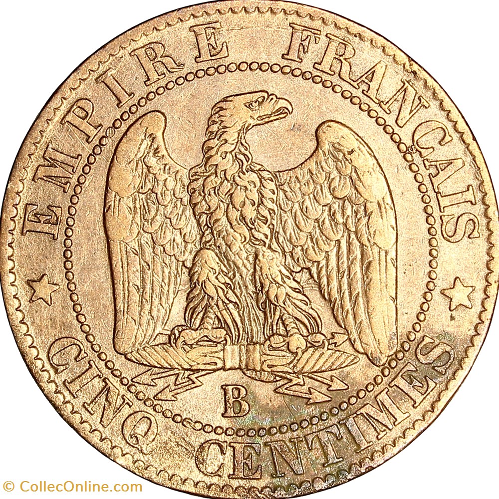 Cinq centimes, tête nue, Napoléon III, 1854, Rouen monnaies monde france cinq centimes tete nue napoleon iii 1854 rouen