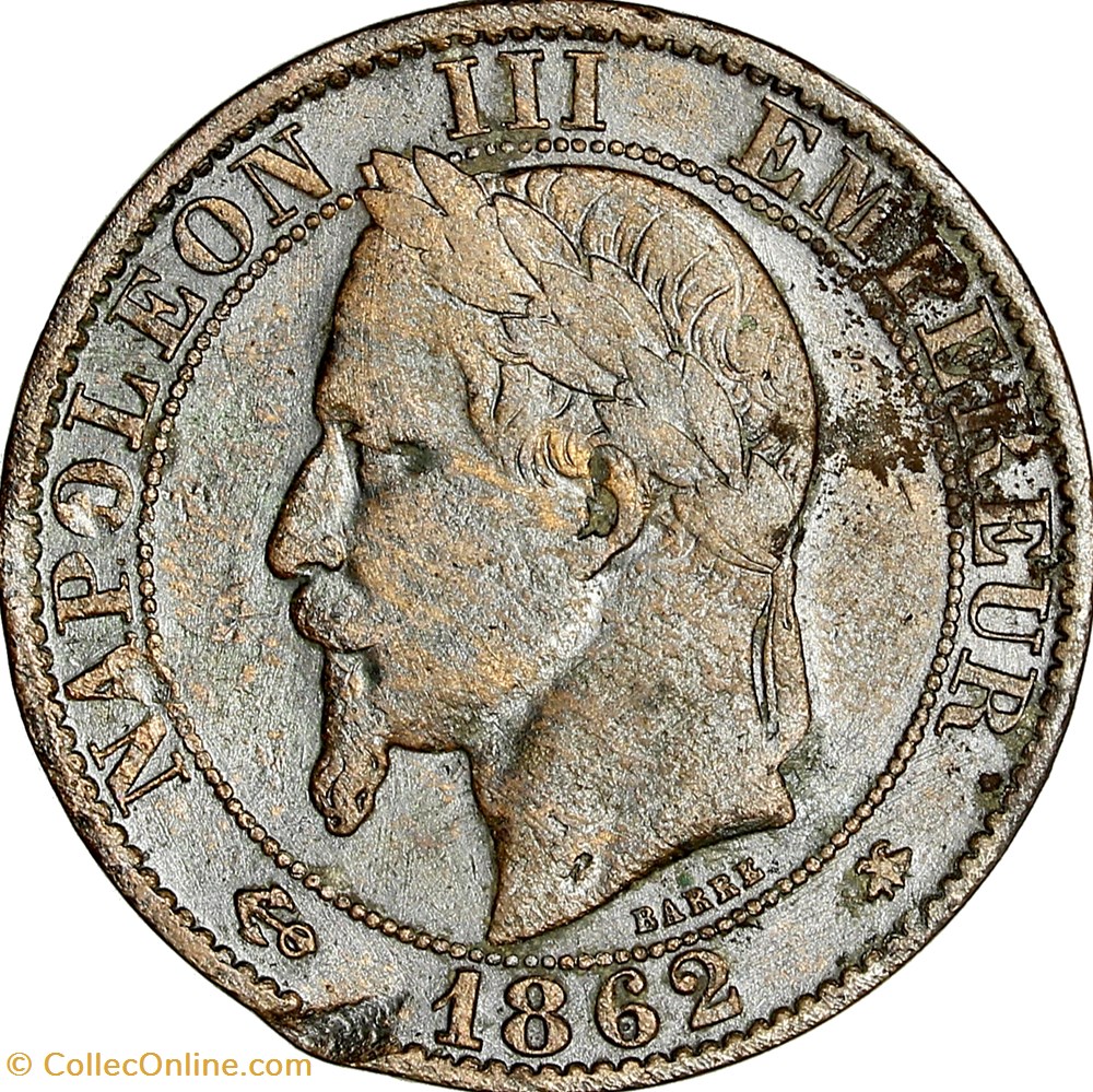 Cinq centimes, tête laurée, Napoléon III, 1862, Paris monnaies monde france cinq centimes tete lauree napoleon iii 1862 paris