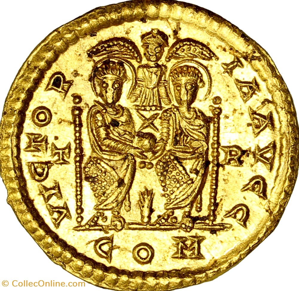 Solidus of Theodosius Ist, Valentinian II and Theodosius, June 389 - 391, Trier monnaies antiques romaines republicaines imperiales solidus of theodosius ist valentinian ii and theodosius june 389 391 trier