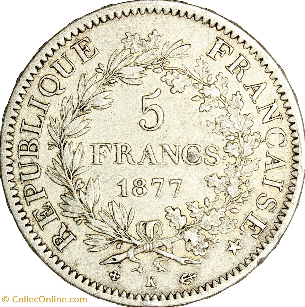 monnaies monde france 5 francs hercule iiie republique 1877 bordeaux