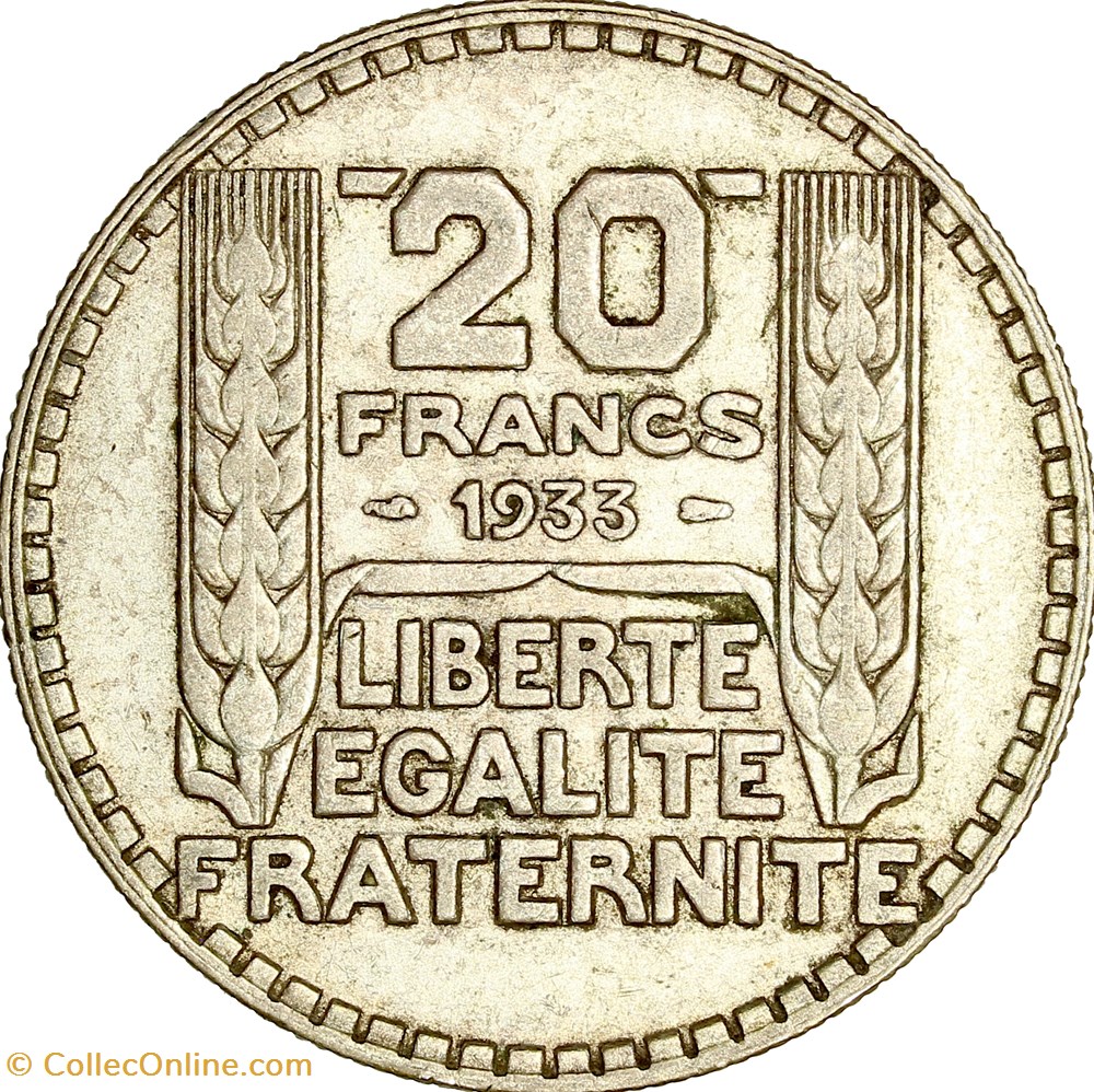 20 francs Turin, rameaux longs, IIIe République, 1933 monnaies monde france 20 francs turin rameaux longs iiie republique 1933