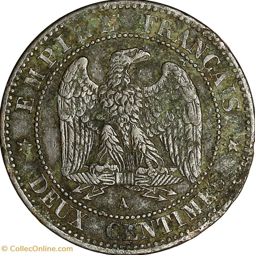 Deux centimes, tête laurée, Napoléon III, 1862, Paris monnaies monde france deux centimes tete lauree napoleon iii 1862 paris