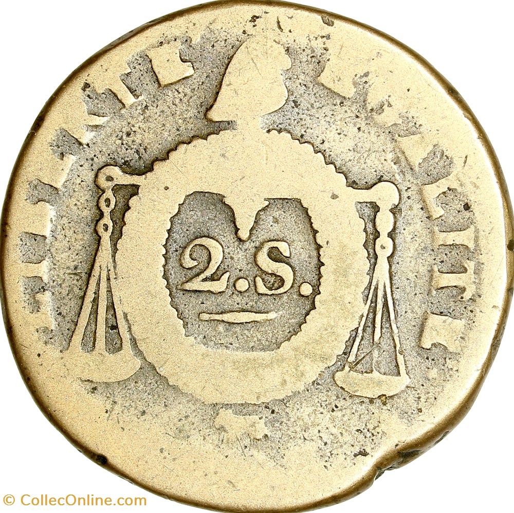 2 sols à la table de la loi, daté, la Convention, 1793, an II, Pau monnaies monde france 2 sols a la table de la loi date la convention 1793 an ii pau