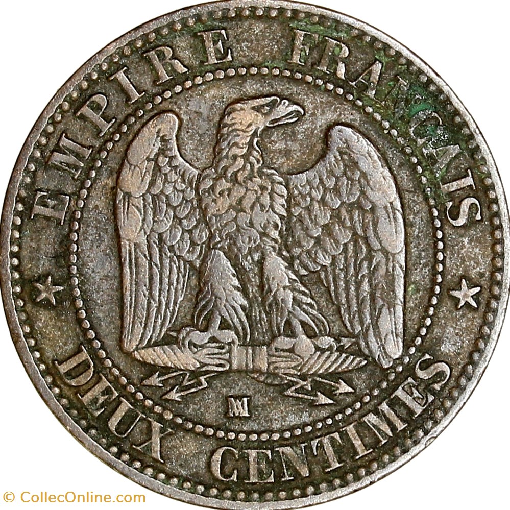 Deux centimes, tête nue, Napoléon III, 1855, chien, Marseille monnaies monde france deux centimes tete nue napoleon iii 1855 chien marseille
