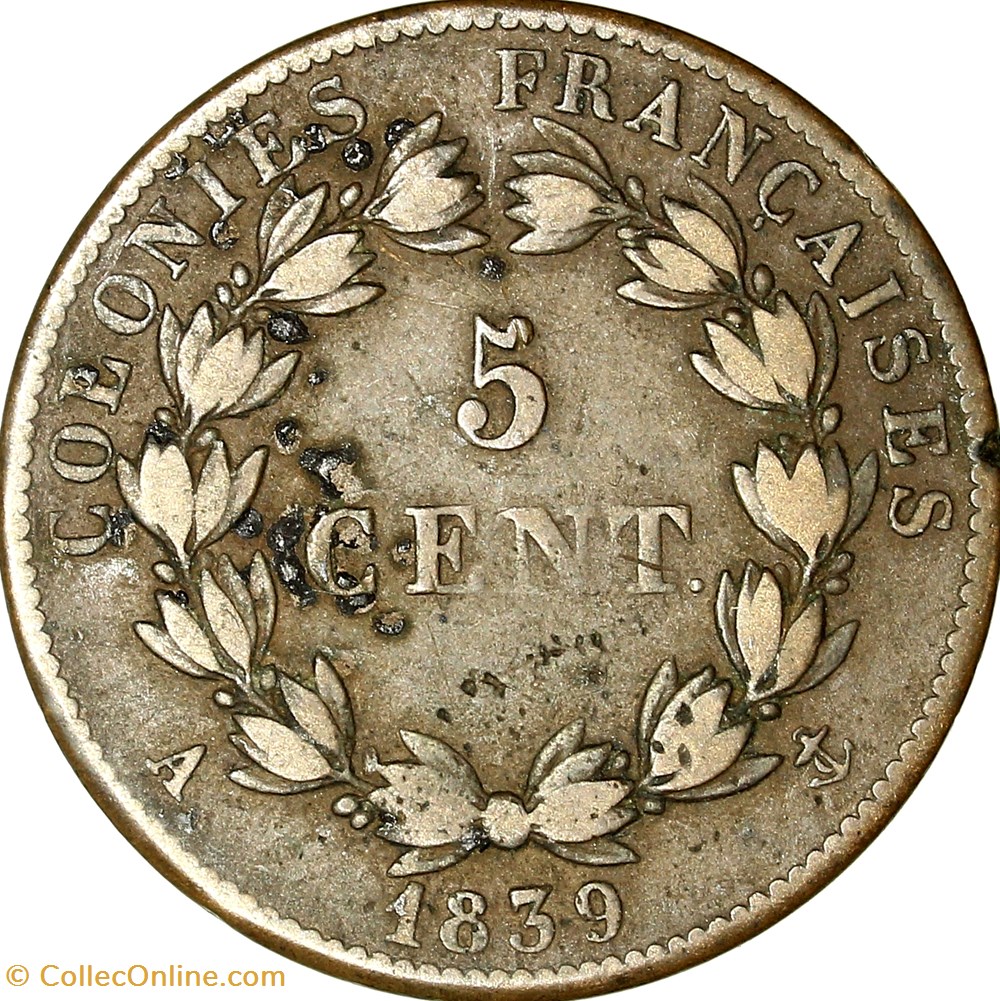 5 centimes des colonies, Louis-Philippe Ier, 1839, Paris monnaies monde france 5 centimes des colonies louis philippe ier 1839 paris