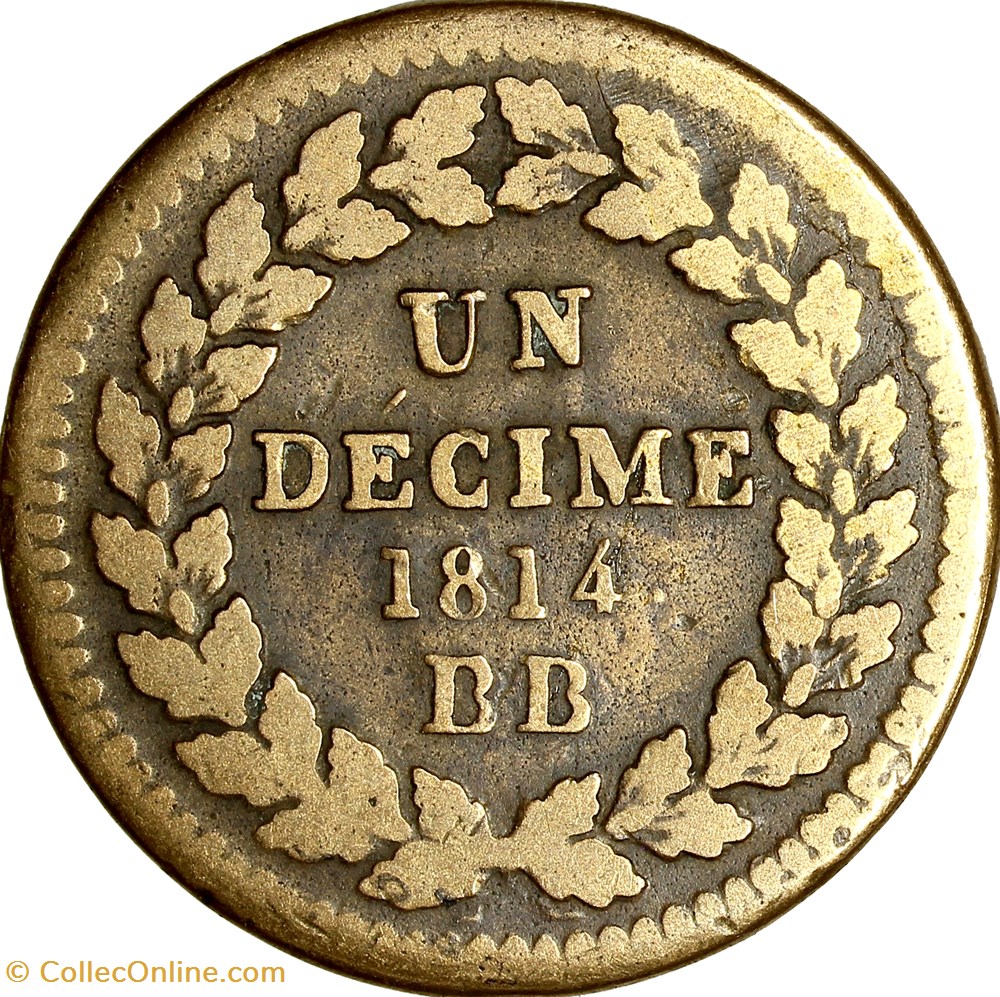 monnaies monde france un decime a l couronnee louis xviii 1814 strasbourg
