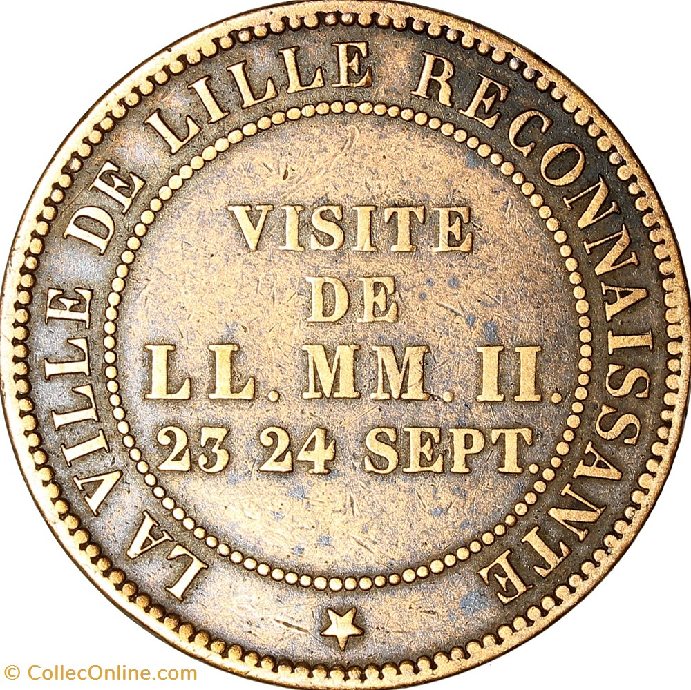 Visite de la famille impériale à Lille, module de 10 centimes, 1853, Lille monnaies paranumismatique jetons poids visite de la famille imperiale a lille module de 10 centimes 1853 lille