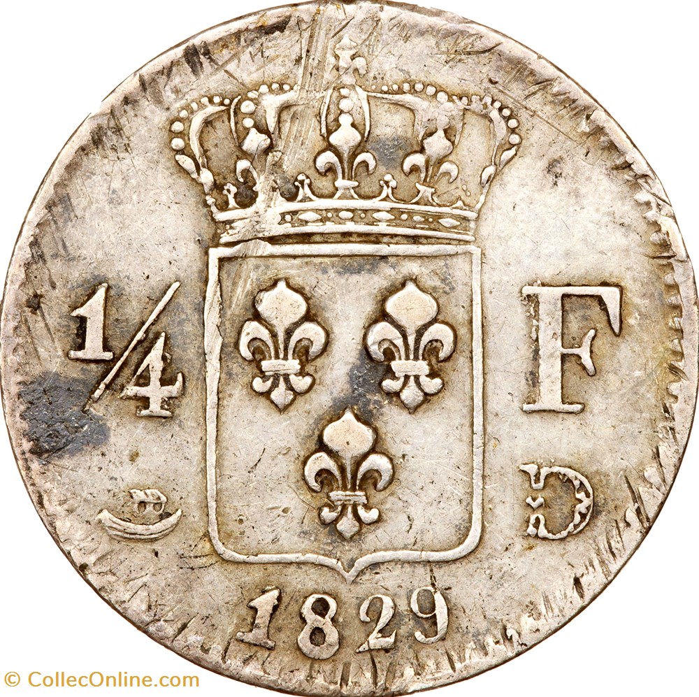 1/4 de franc, Charles X, 1829, Lyon monnaies monde france 1 4 de franc charles x 1829 lyon