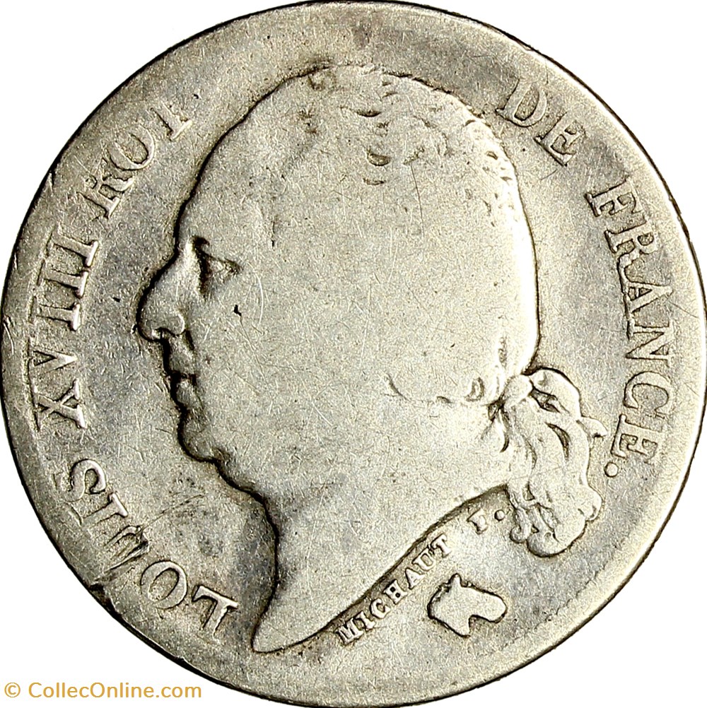 1 franc, Louis XVIII, 1824, Lille monnaies monde france 1 franc louis xviii 1824 lille