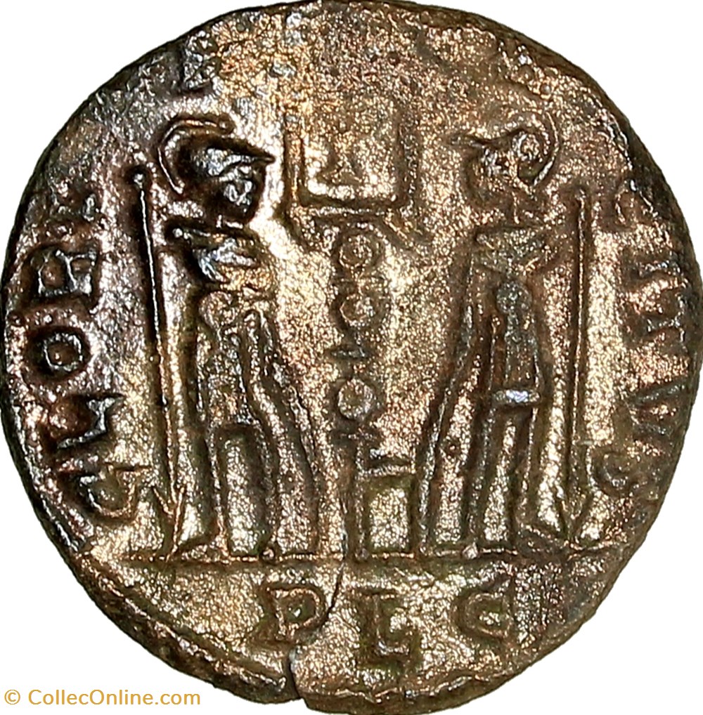 Centenionalis de Constans, Gloria Exercitus 1 enseigne, 340-341, Lyon monnaies antiques romaines imperiales et republicaines centenionalis de constans gloria exercitus 1 enseigne 340 341 lyon