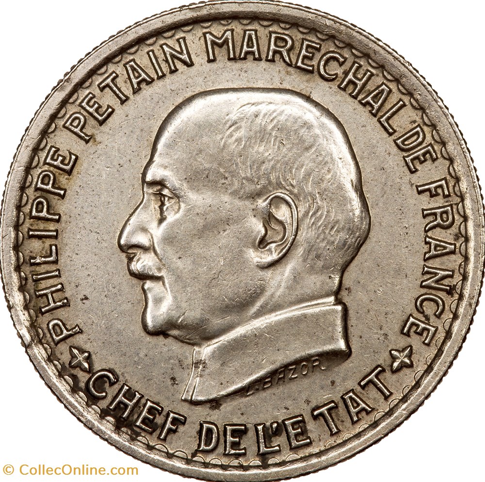 monnaies monde france 5 francs petain etat francais 1941