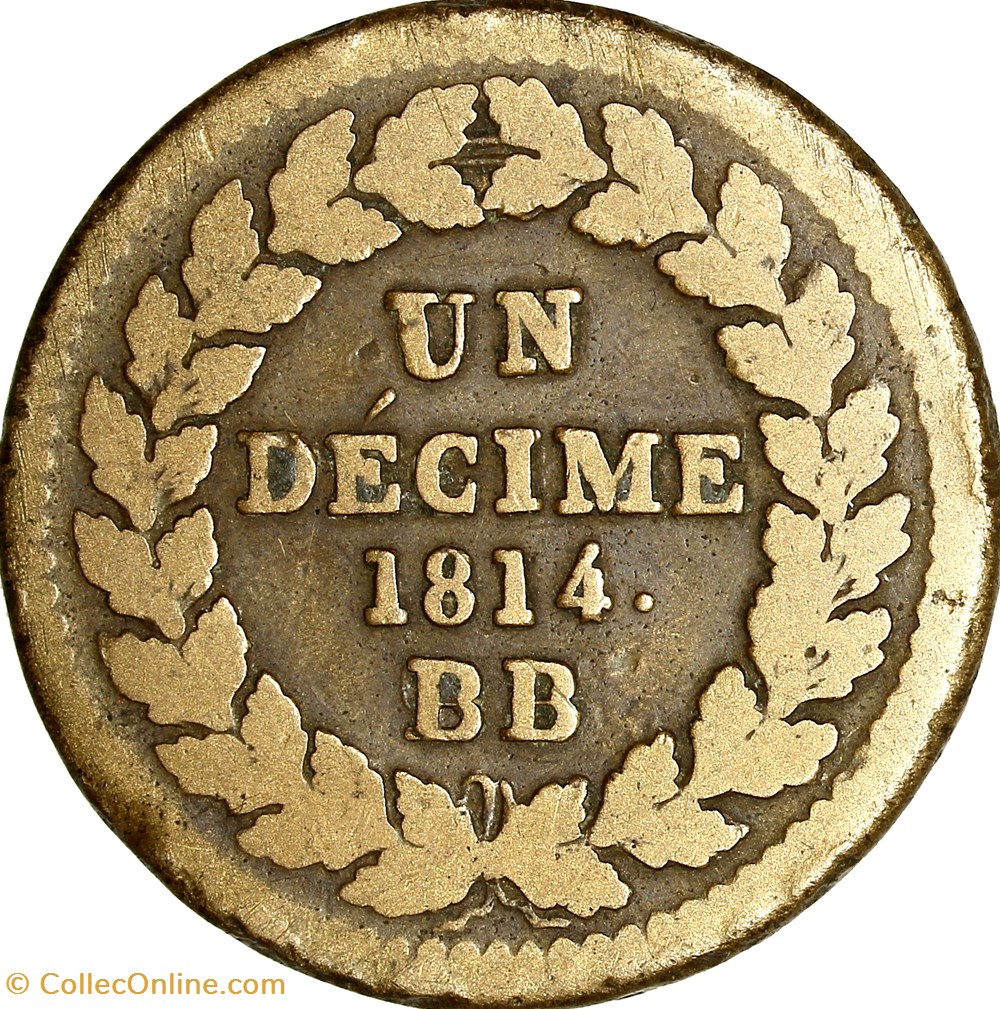 Un décime à l'N couronnée, Napoléon Ier, 1814 •, Strasbourg monnaies monde france un decime a n couronnee napoleon ier 1814 strasbourg