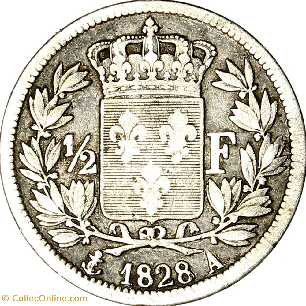 1/2 franc, Charles X, 1828, Paris monnaies monde france 1 2 franc charles x 1828 paris